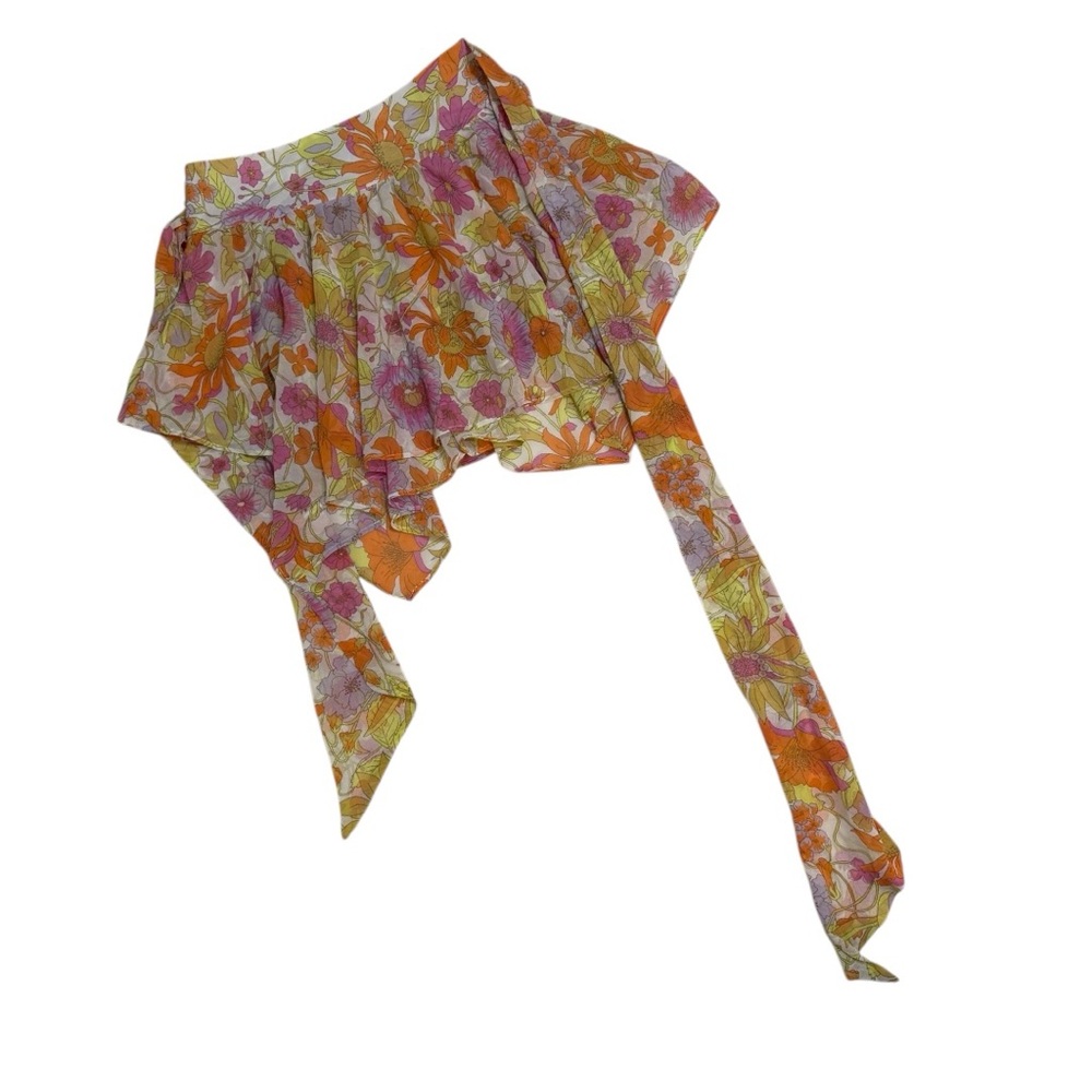 Asymmetrical Hem Retro Floral Fairycore Tie Skirt - Picture 3 of 9